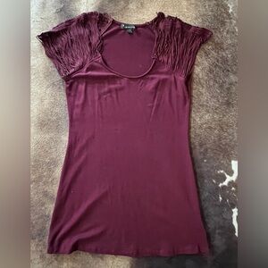 Forever 21 Burgundy Fringe Cap-Sleeve Scoop Neck Dress